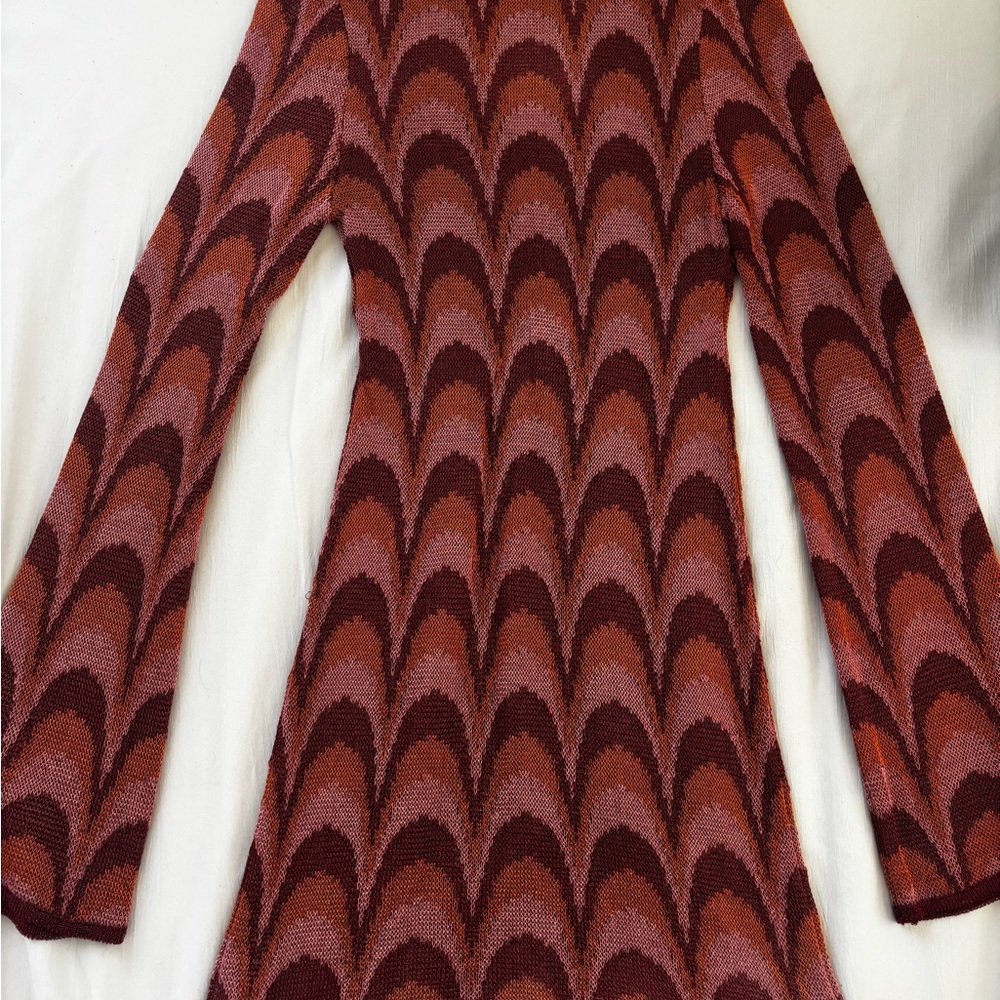 Mango Long Sleeve Dress in Pink and Brown